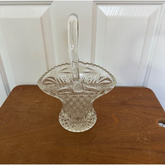 Princess House Vintage Clear Cut Heavy Glass Decorative Basket Vase 10 inch Tall - Picture 12 of 15